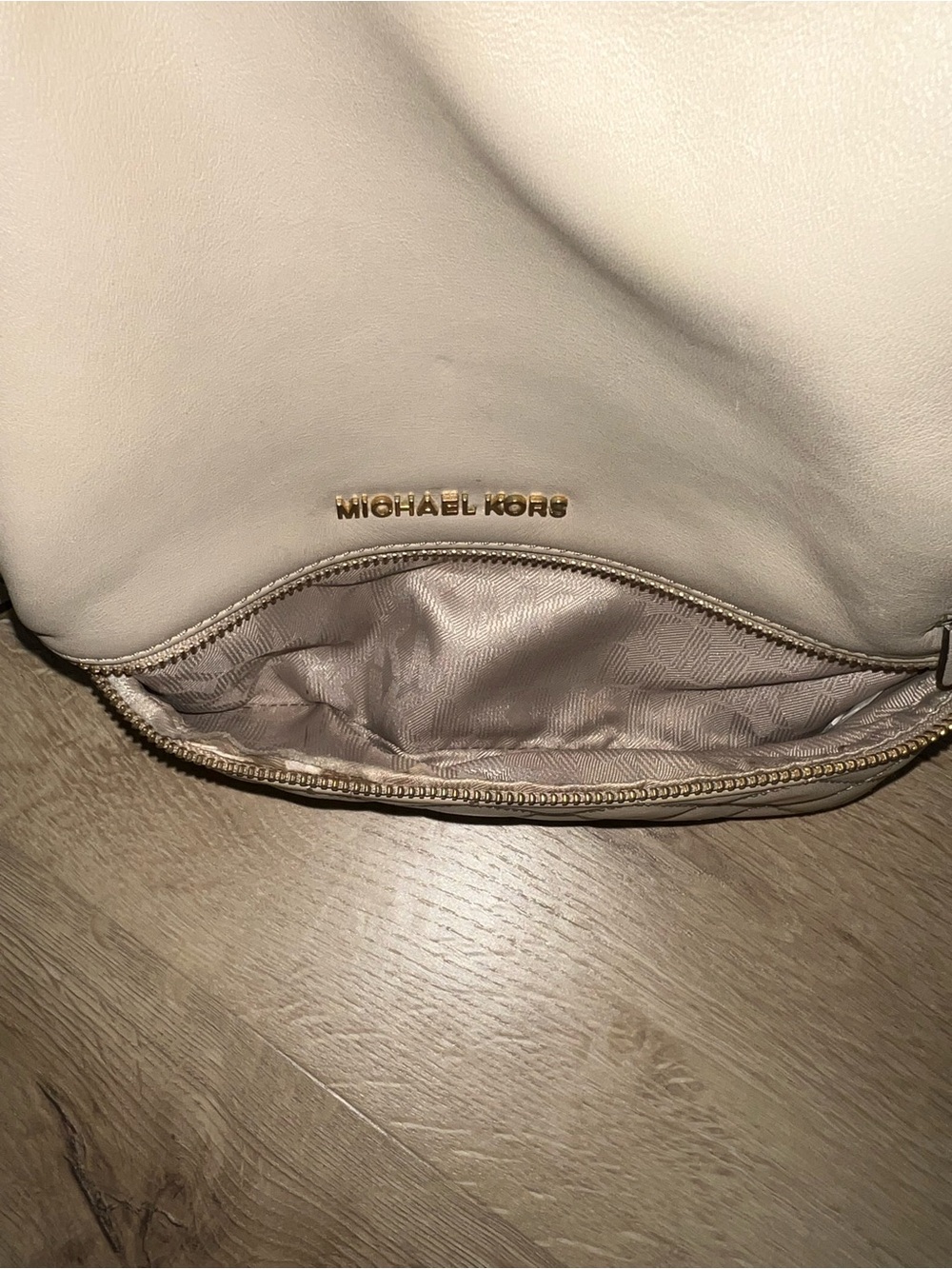 Michael Kors Rhea Backpack Beige Leather Gold Hardware Designer Bag - Picture 11 of 15